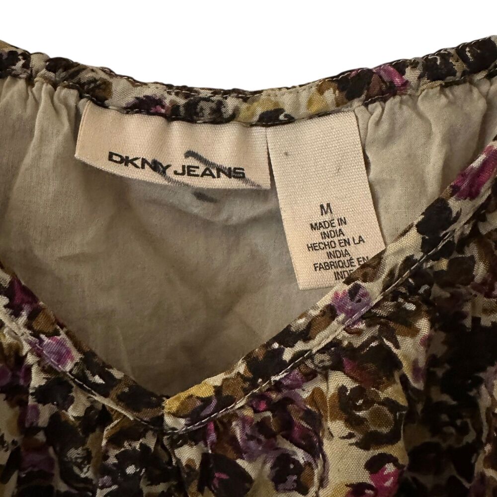 DKNY Jeans Purple Floral Sleeveless Ruffled Baby Doll Cotton Mini Dress Size M - Picture 2 of 6